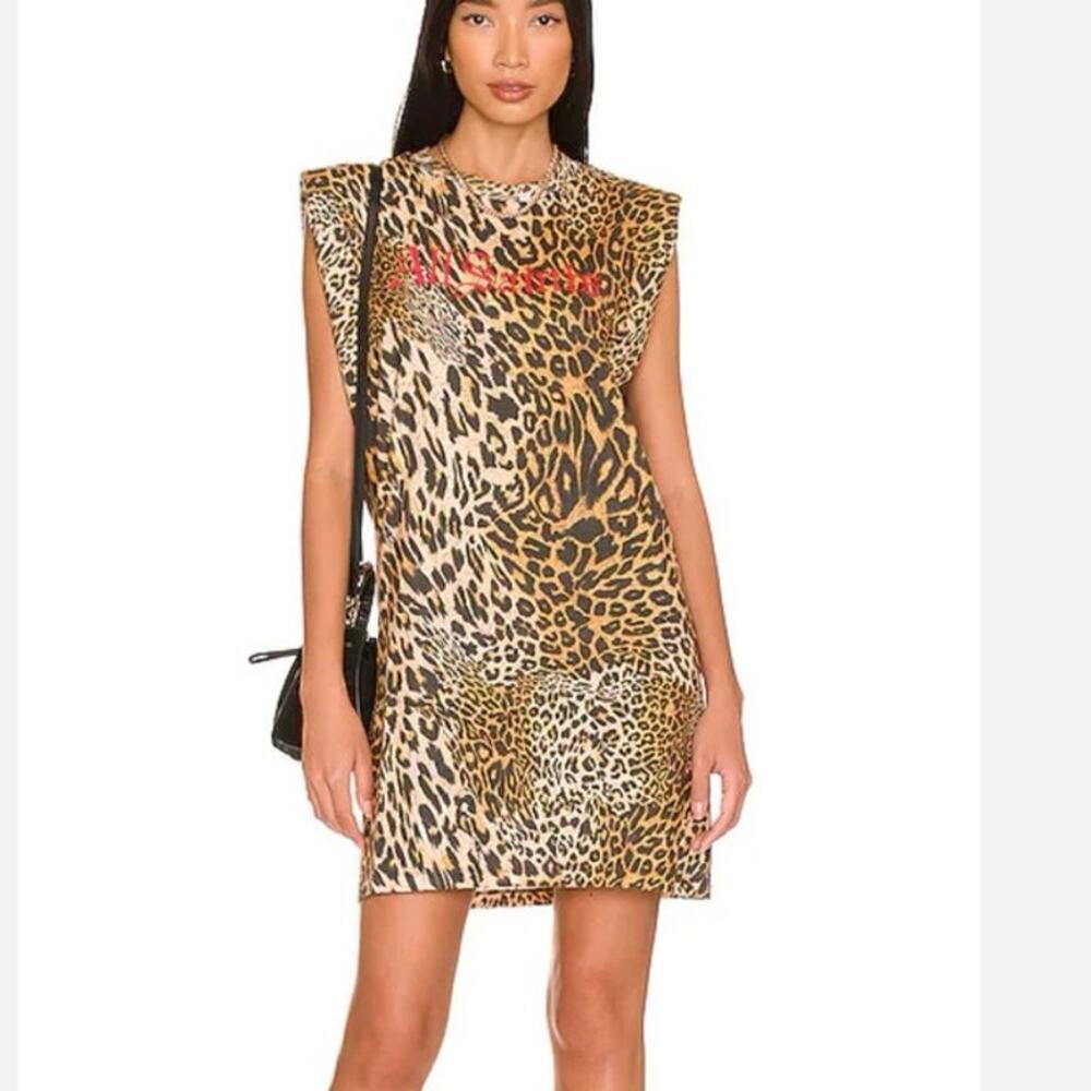All Saints Leppo Gothic Mika Tank Day Dress in Leopard Yellow Size Small Casual
